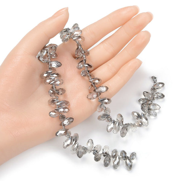 200pcs Creative Club Faceted Teardrop Briolette Crystal Glass Beads, Pendant Drop, Silver Champagne, 12x6mm, Hole ID 1mm, CCT2-29