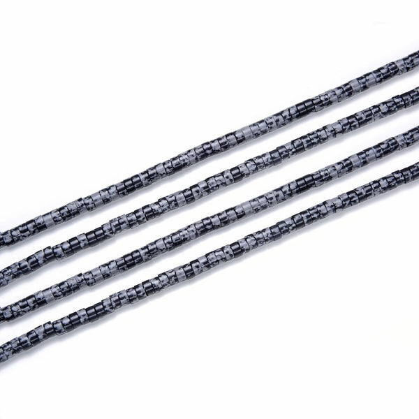 Lab Created Snowflake Obsidian Gemstone Heishi Tube Rondelle Beads, 4x2mm/Small, Hole ID 0.9mm, 14.5 Inch/1 Strand, GH-C29