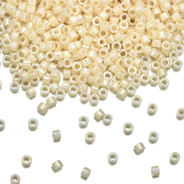 7.5g Miyuki Delica 11/0 Seed Beads, Opaque Rainbow Cream DB157