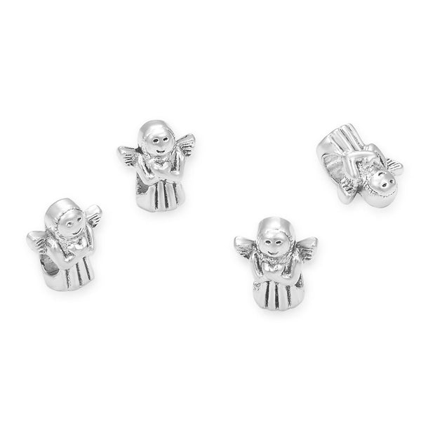 20pcs Cute Love Angel Large Hole Beads, Hole ID 4.5mm, Antique Silver, Zinc Alloy Metal, MEC-D4