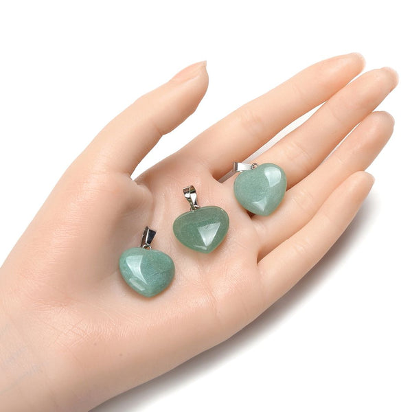 4pcs Natural Green Aventurine Gemstone Pendants, 20mm Heart Shaped Stone Drops, G2P-H4