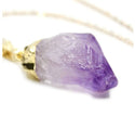 1pc Natural Raw Purple Amethyst Crystal Free Form Gemstone Pendant Necklace, 18 inch 18K Yellow Gold Plated Stainless Steel Chain, GGP12-2