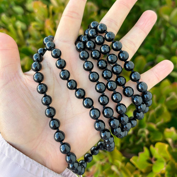 Adabele Premium 108 Mala Bead Tassel Necklace, 8mm Natural Grade A Black Tourmaline Gemstone, Buddhist Japa Prayer Beaded Jewelry RGN17