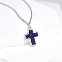 1pc Natural Druzy Crystal Pendant Necklace, Purple Blue Cross Drop Small Gemstone Pendant, 18 inch Stainless Steel Surgical Chain, GGP19-6