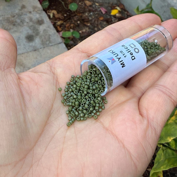 30g Miyuki Delica 11/0 Seed Beads, Duracoat Opaque Dyed Olive DB2357