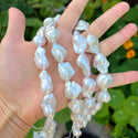 15 Inch AAA Grade High Luster Natural Baroque Pearl Beads, Irregular White Cultured Freshwater Flameball Teardrop Pearls, Large 14mm-25mm Flameball Pearls, Hole ID 1mm, PA3-25