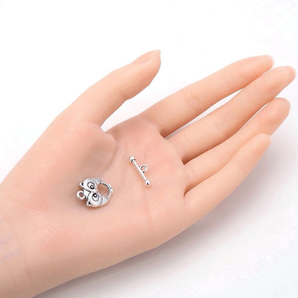 Adabele 20 Sets Cute Owl Toggle Clasp, T-Bar Jewelry Closure, 20.2mm (0.8 Inch), Antique Silver, MC-AF17