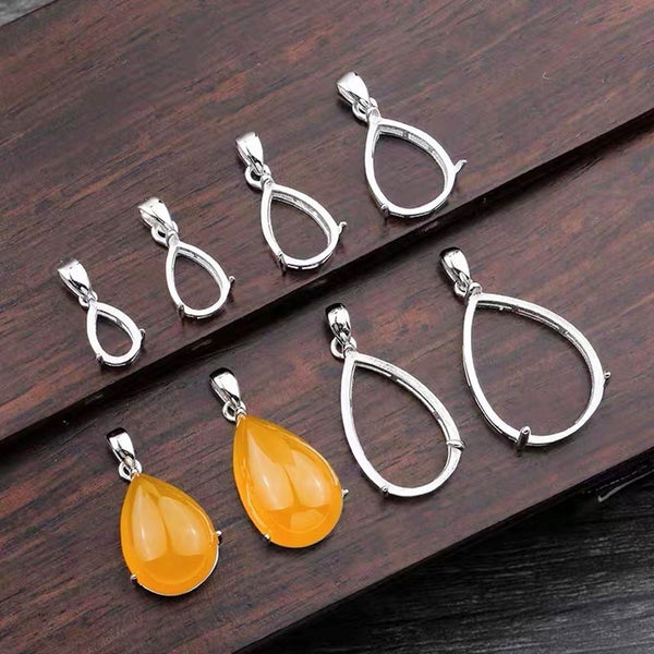 2pcs 925 Sterling Silver Open Back Teardrop Bezel Blank Setting, Inner Bracket Diameter Selections: 8x6mm, 10x8mm, 14x10mm, 16x12mm
