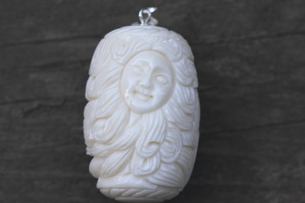 1pc Beautiful 3D Goddess Mermaid Hand Carved White Buffalo Bone Drop Pendant, Symbol of Strength Prosperity Pendant, with Sterling Silver Bail, 1.42 Inch, BP-112
