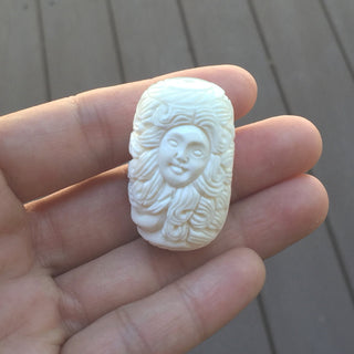 1pc Beautiful 3D Goddess Mermaid Hand Carved White Buffalo Bone Drop Pendant, Symbol of Strength Prosperity Pendant, with Sterling Silver Bail, 1.42 Inch, BP-112