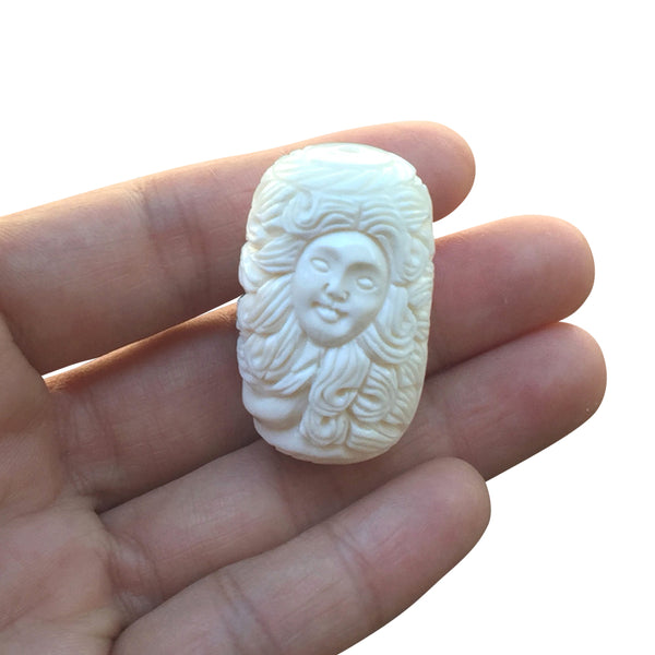 1pc Beautiful 3D Goddess Mermaid Hand Carved White Buffalo Bone Drop Pendant, Symbol of Strength Prosperity Pendant, with Sterling Silver Bail, 1.42 Inch, BP-112