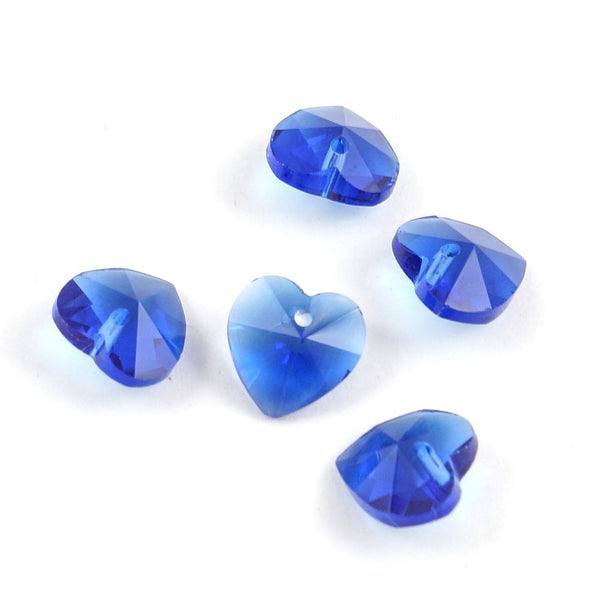 20pcs Top Drilled Valentine Heart Drop Crystal Beads, September Sapphire Blue Birthstone Beads, 10mm, Hole ID 1mm, BB15-9