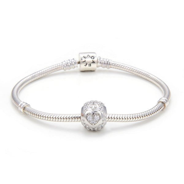 1pc 925 Sterling Silver Round Heart Pattern April Birthstone Bead Charm, Diamond Clear Cubic Zirconia CZ, 11x9mm, Hole ID 4.5mm, EC1-H4