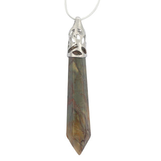 1pc Natural Unakite Jasper Hexagonal Pile Gemstone Pendant Necklace, 26 Inch Surgical Stainless Steel Chain, GGP-BB15