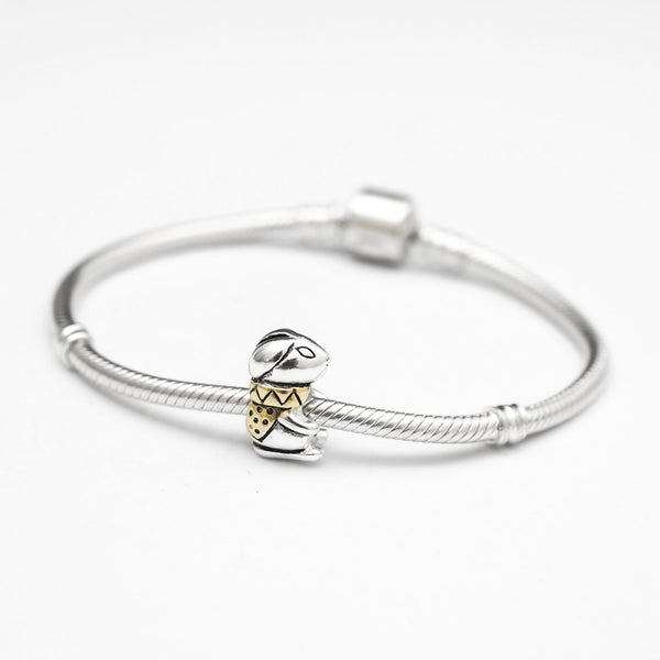 1pc Real Solid Sterling Silver Rabbit Charm Bunny King in Gold Jacket Bead, Compatible with Pandora All Other Charm Bracelets, EC486