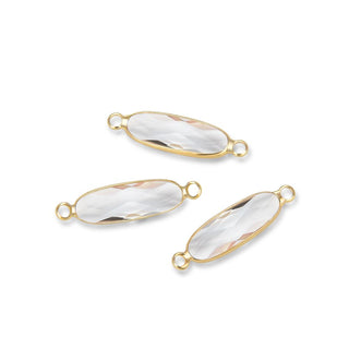 10pcs Grade A April Diamond Clear Rectangle Bar Birthstone Links, 18K Yellow Gold Plated Brass, 21x7mm, CCP9-G4