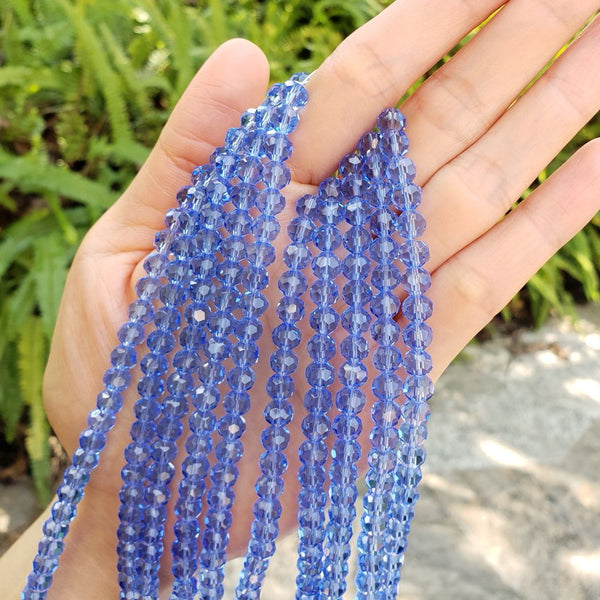 200pcs Creative Club Faceted Round Crystal Glass Beads, Light Sapphire Blue, 6mm (0.24 inch), Hole ID 1mm, CC2R614