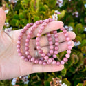 1 Strand Stretch Natural Grade A Pink Rhodonite Beaded Gemstone Bracelet, 6mm Beads, Length Selections: 7 inch/7.5 inch/8 inch