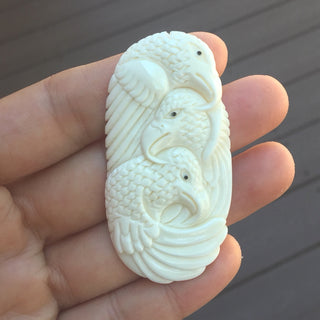 1pc Beautiful Three-Eagle Family Hand Carved White Buffalo Bone Drop Pendant, Symbol of Strength Prosperity Pendant, with Sterling Silver Bail, 2.36 Inch, BP-118