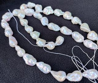 15 Inch AAA Grade High Luster Natural Baroque Pearl Beads, Irregular White Cultured Freshwater Flameball Teardrop Pearls, Large 14mm-25mm Flameball Pearls, Hole ID 1mm, PA3-25