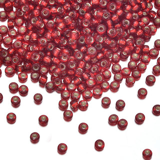 25g Miyuki Rocaille 8/0 Seed Beads Transparent Silver-lined Ruby Red RR-11