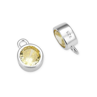 2pcs 925 Sterling Silver 6mm November Birthstone Charm Drop Pendants, Tarnish Resistant, Yellow Topaz Cubic Zirconia Gemstone, SXP8-11