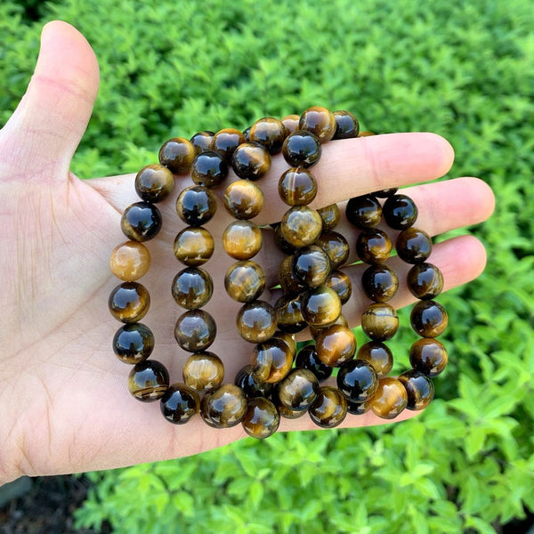 1 Strand Stretch Natural Yellow Tiger Eye Beaded Gemstone Bracelet, 10mm Bead, Length Selections: 7 inch/7.5 inch/8 inch/8.5 inch