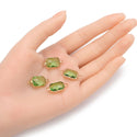10pcs Grade A August Peridot Green Birthstone Rectangle Radiant Cut Links, 18K Yellow Gold Plated Brass, 14mm, CCP12-G8