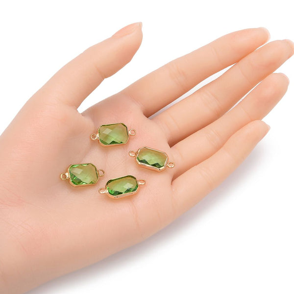 10pcs Grade A August Peridot Green Birthstone Rectangle Radiant Cut Links, 18K Yellow Gold Plated Brass, 14mm, CCP12-G8