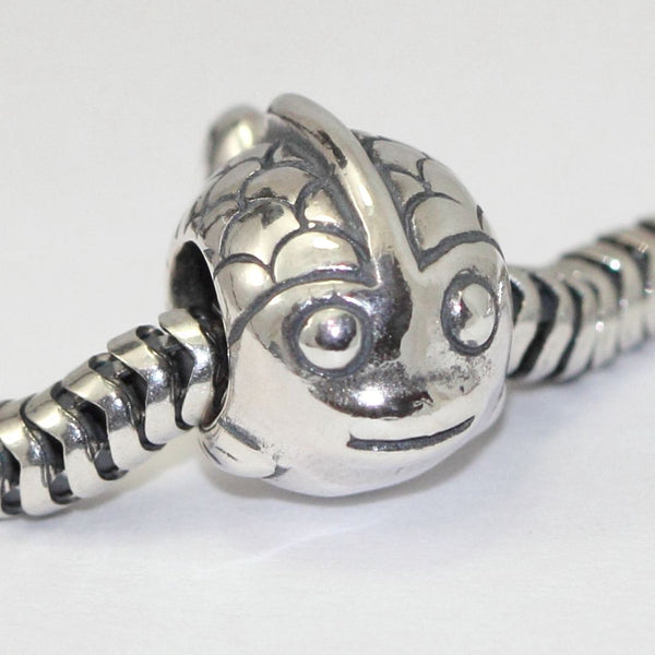 1pc Gold Plated Sterling Silver Happy Fish Charm Bead, Compatible with Pandora All Other Charm Bracelets, EC649