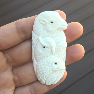 1pc Beautiful Two Eagle & Buffalo Hand Carved White Buffalo Bone Drop Pendant, Symbol of Strength Prosperity Pendant, with Sterling Silver Bail, 2.3 Inch, BP-120