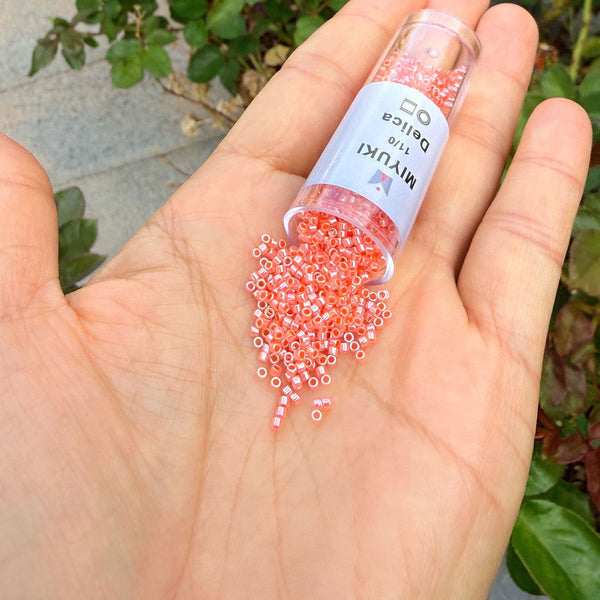 7.5g Miyuki Delica 11/0 Seed Beads, Opaque Dyed Luster Salmon DB235