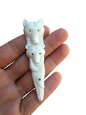 1pc Beautiful Sacred Two-Bear Totem  Hand Carved White Buffalo Bone Drop Pendant, Symbol of Strength Prosperity Pendant, with Sterling Silver Bail, 3 Inch Long, BP-122