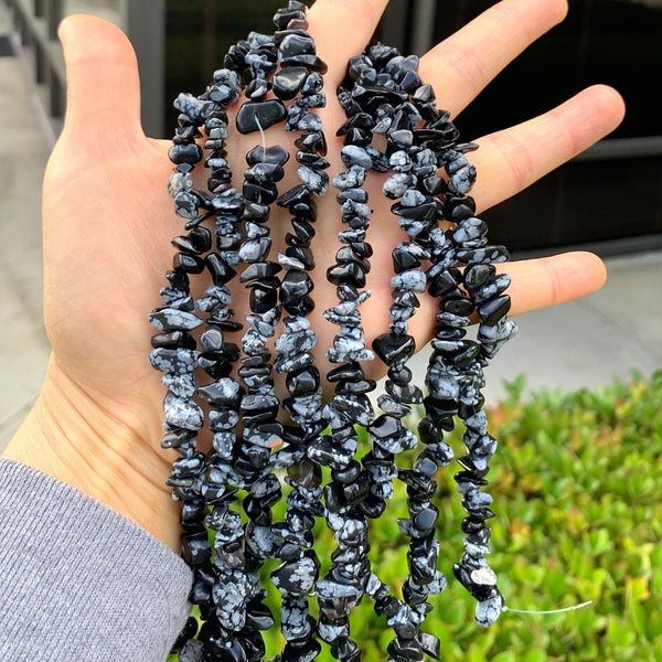Natural Snowflake Obsidian Gemstones Chip Beads, Free Form, 5mm-8mm, Hole ID 1mm, 1 Strand/31 Inch, GZ1-20