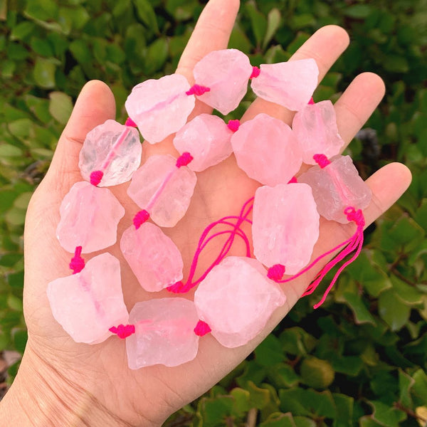 Natural Raw Pink Rose Quartz Gemstone Beads, Large Drilled Rough Nugget Stone,15 Inch GA-C8