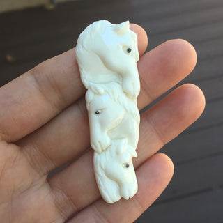 1pc Beautiful Three Horse Family Hand Carved White Buffalo Bone Drop Pendant, Symbol of Strength Prosperity Pendant, with Sterling Silver Bail, 2.5 Inch, BP-126
