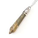1pc Natural Unakite Jasper Hexagonal Pile Gemstone Pendant Necklace, 26 Inch Surgical Stainless Steel Chain, GGP-BB15