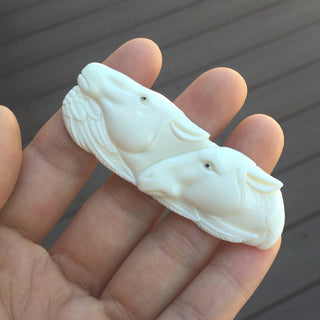 1pc Beautiful Two Galloping Horses Hand Carved White Buffalo Bone Drop Pendant, Symbol of Strength Prosperity Pendant, with Sterling Silver Bail, 2.6 Inch, BP-127