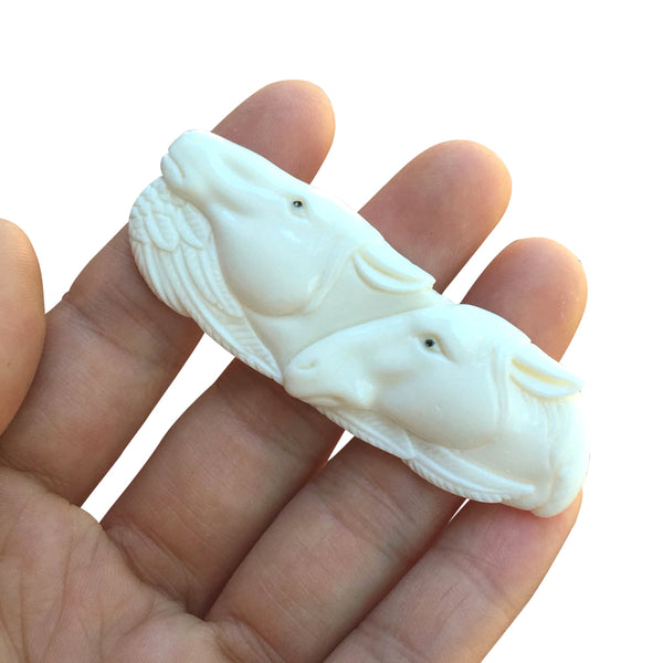 1pc Beautiful Two Galloping Horses Hand Carved White Buffalo Bone Drop Pendant, Symbol of Strength Prosperity Pendant, with Sterling Silver Bail, 2.6 Inch, BP-127
