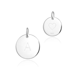 1pc 925 Sterling Silver 12mm Letter A Charm, Heart Engraved, Name Initial Disc Coin Pendant Drop, SLP-S1