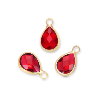 10pcs Grade A January Red Teardrop Birthstone Charm Drop, 18K Yellow Gold Plated Brass, Size Selections: 11x7mm, 14x8mm, 16x9mm