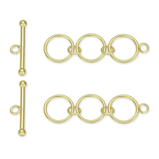 1 Set 925 Sterling Silver Adjustable 3-Ring Toggle Clasps, Real 18K Yellow Gold Plated, SS375-2