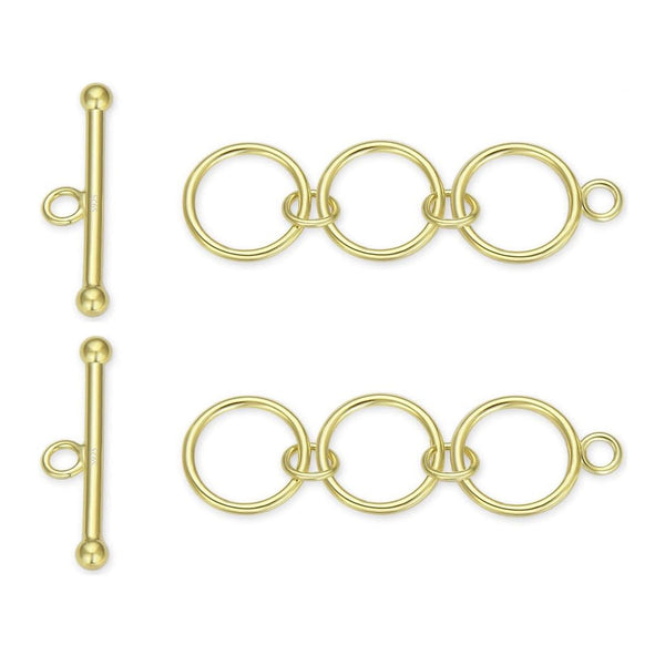 1 Set 925 Sterling Silver Adjustable 3-Ring Toggle Clasps, Real 18K Yellow Gold Plated, SS375-2