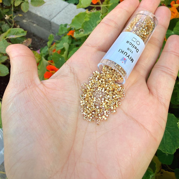 7.5g Miyuki Delica 11/0 Hex Cut Seed Beads, 24kt Light Gold Plated DBC34