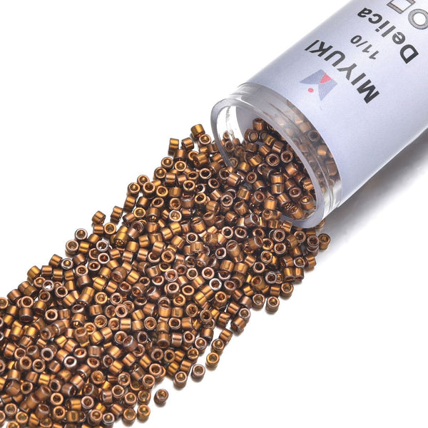 30g Miyuki Delica 11/0 Seed Beads, 24Kt Gold Plated Iris Dark Yellow DB505