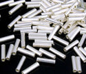 200pcs Smooth 5mm Small Tube Beads, Sterling Silver Plated Brass, Hole ID Selections: 0.5mm/1.5mm