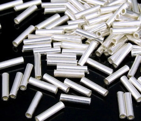 200pcs Smooth 5mm Small Tube Beads, Sterling Silver Plated Brass, Hole ID Selections: 0.5mm/1.5mm