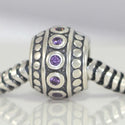1pc 925 Sterling Silver Round February Birthstone Bead Charm, Purple Amethyst Cubic Zirconia CZ, 10x8mm, Hole ID 4.5mm, EC1-F2
