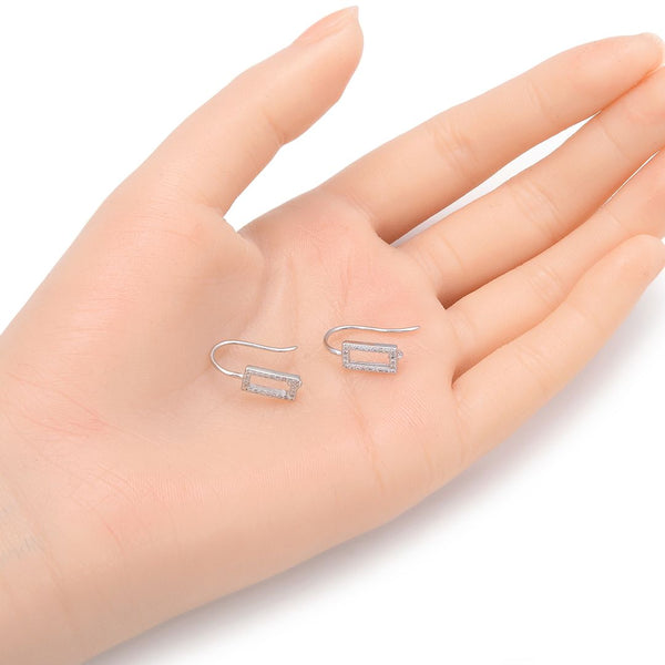 4pcs 925 Sterling Silver Fancy Earring Hooks, 24 Cubic Zirconia CZ, Tarnish Resistant Rhodium Plated, 18mm, SS461