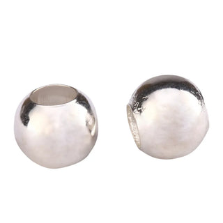100pcs Large Hole Round Beads, Silver Plated, Size Selections: 4mm/6mm/8mm/10mm